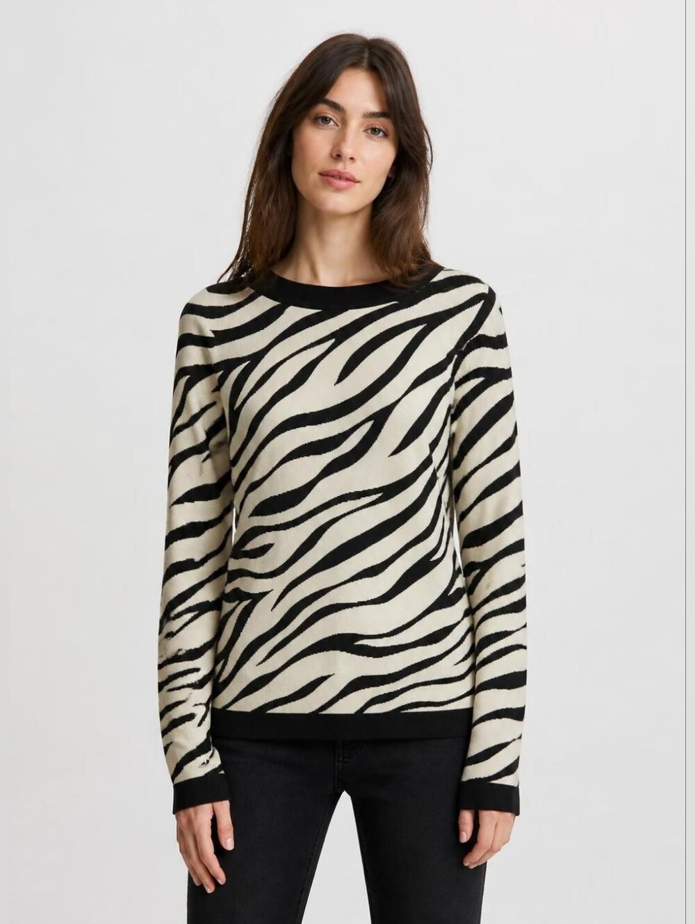 Ann Taylor Black and Cream Zebra-Stripe Knit Top